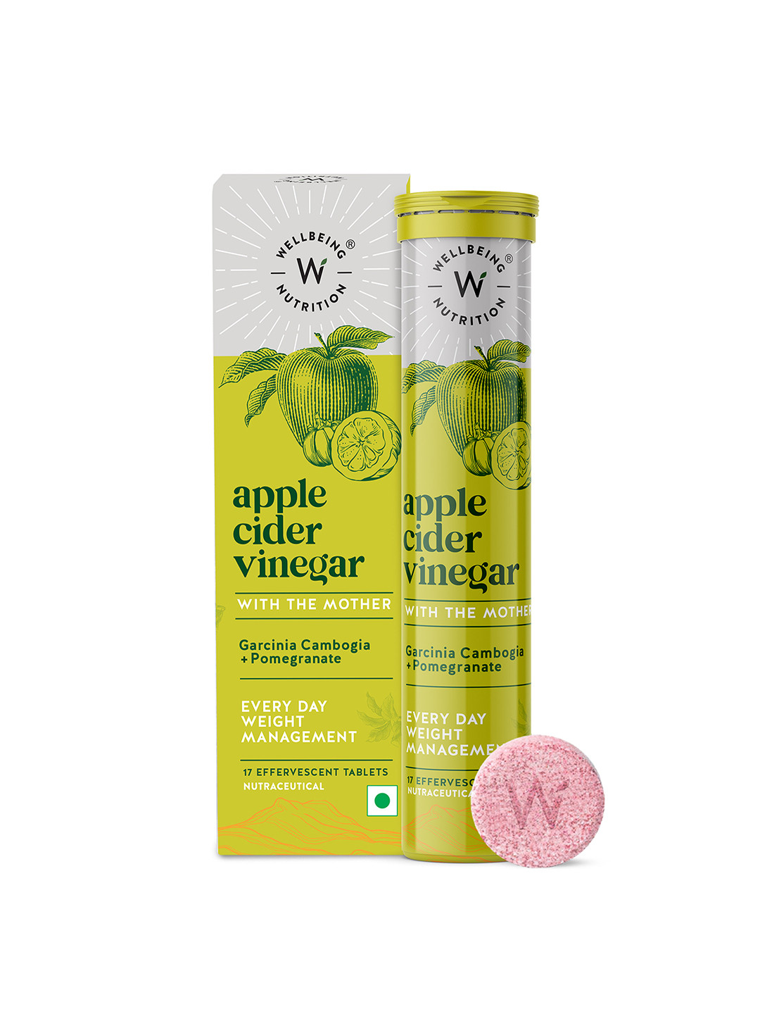 Wellbeing Nutrition Apple Flavor ACV Weight Management 17 Effervescent Tablets