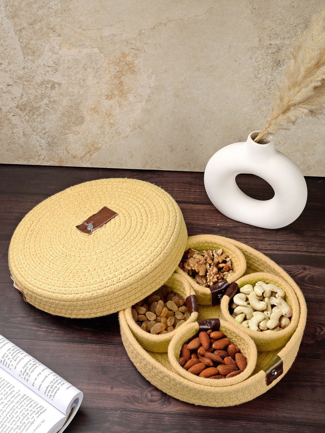 FABINALIV Mustard-Yellow Fabric Organiser With Lid