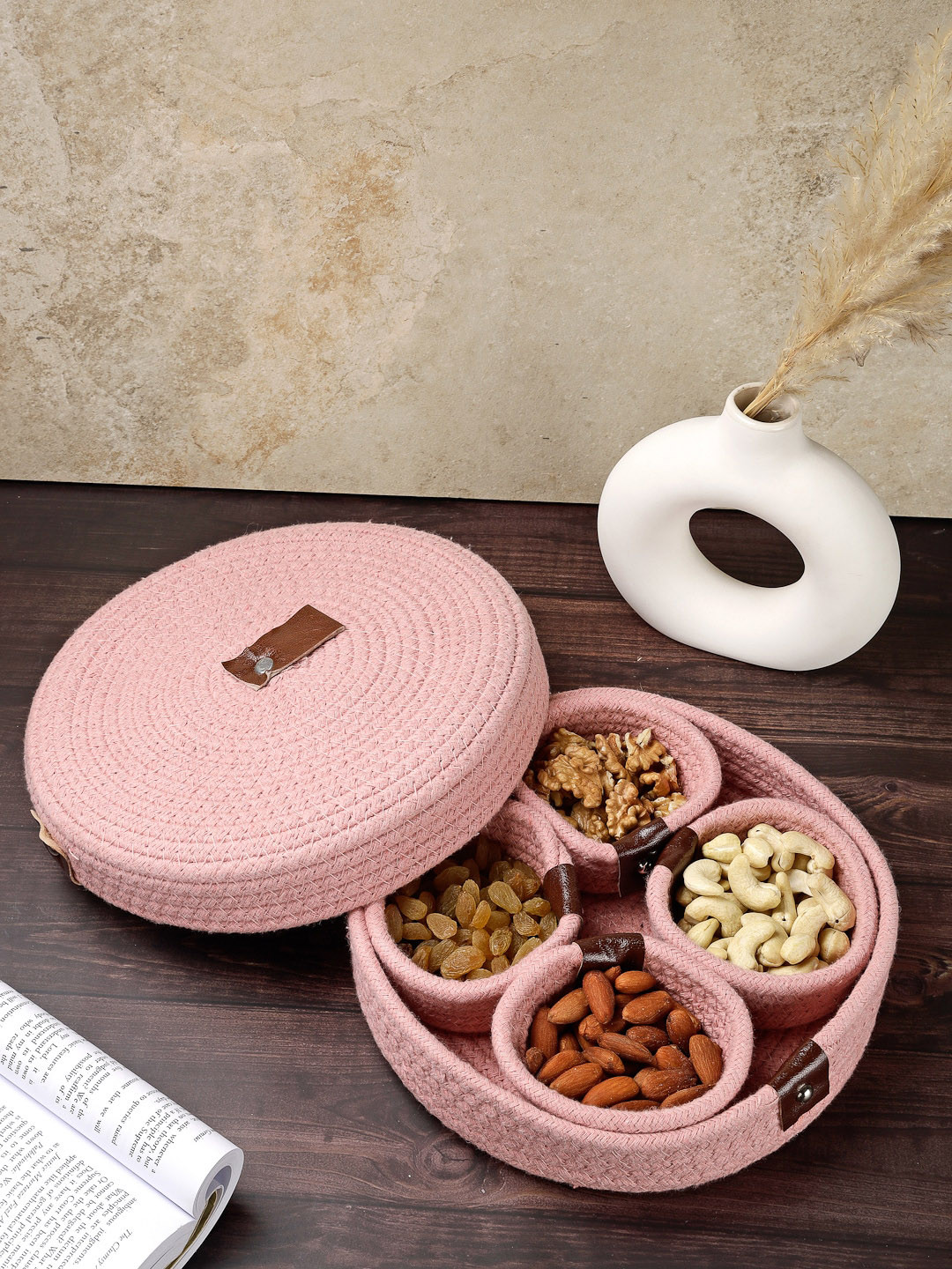 FABINALIV Pink 5 Pieces Fabric Organiser With Lid