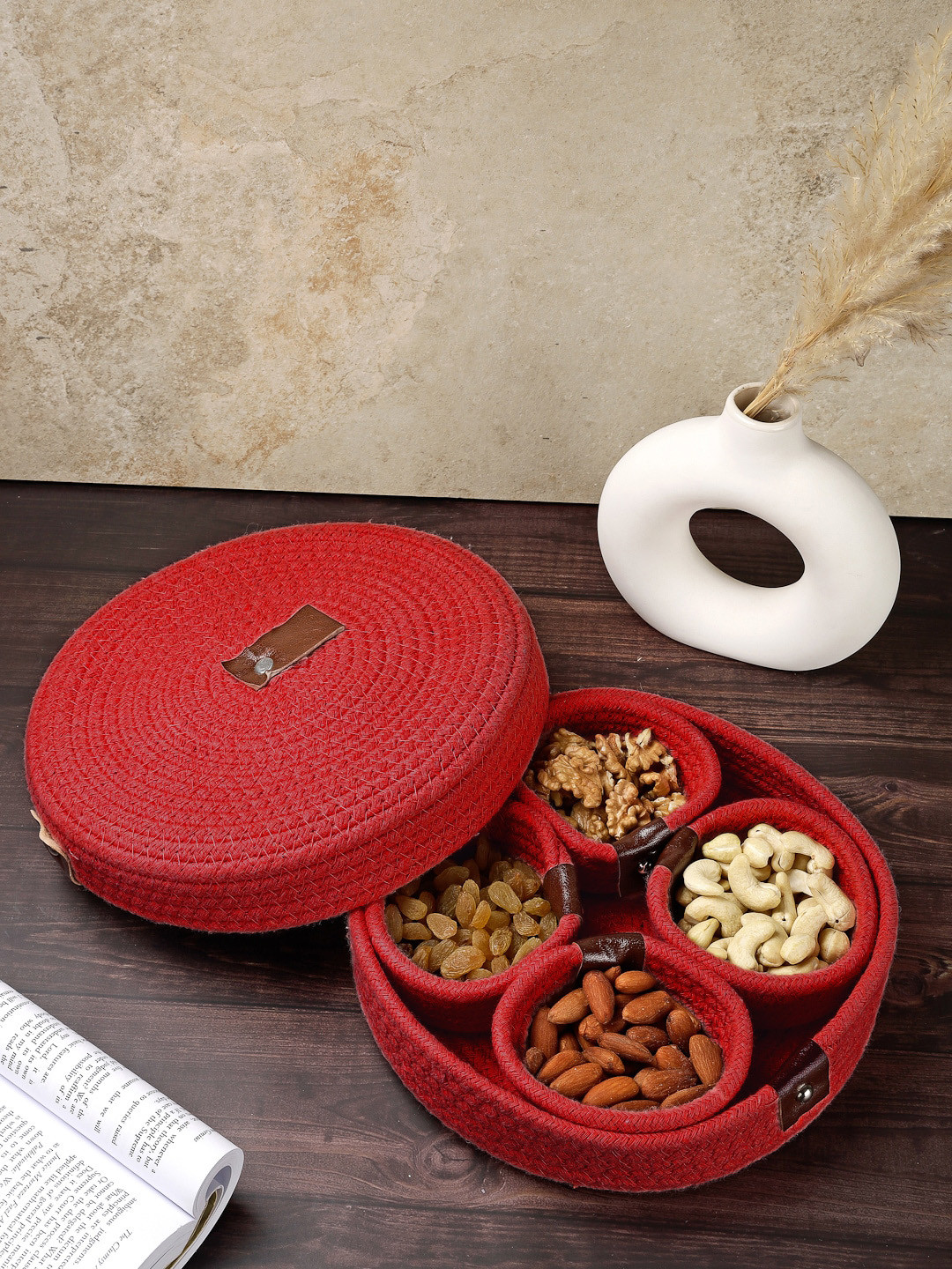 FABINALIV Red 5 Pieces Fabric Organiser With Lid