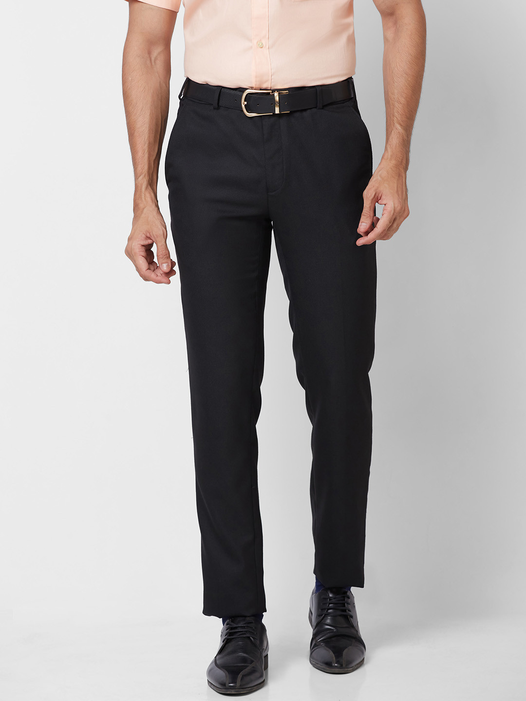 Raymond Men Mid Rise Self Design Textured Slim Fit Formal Trousers