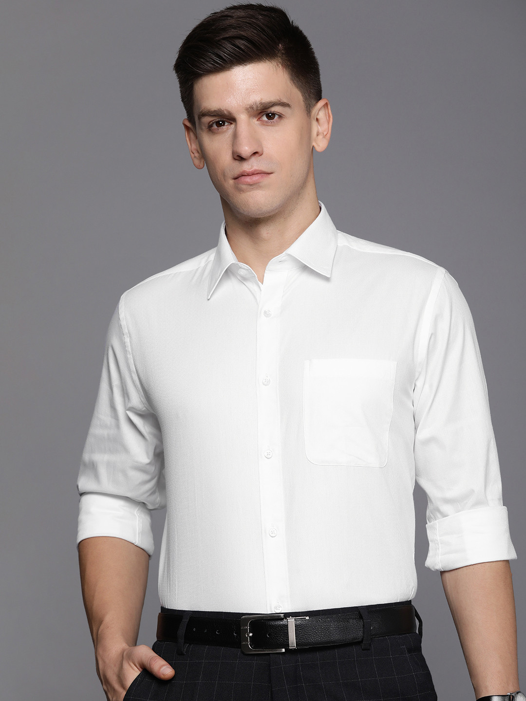 Raymond Self Design Textured Slim Fit Pure Cotton Formal Shirt