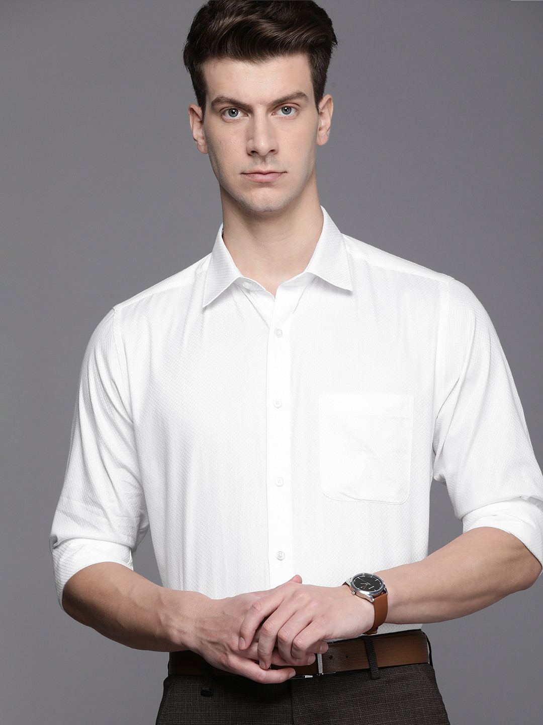 Raymond Self Design Textured Slim Fit Pure Cotton Formal Shirt