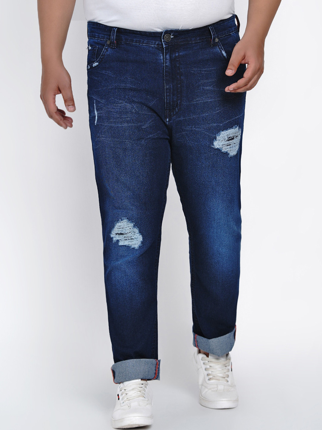 John Pride Plus Size Men Mildly Distressed Light Fade Stretchable Jeans
