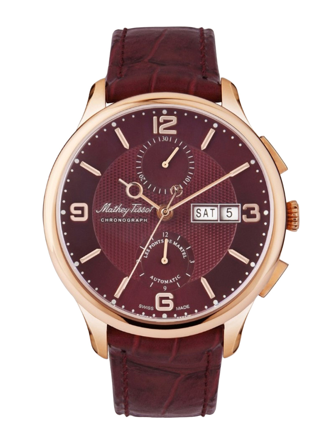 Mathey-Tissot Men Swiss Made Maroon Dial Chronograph Watches - H1886CHATPR