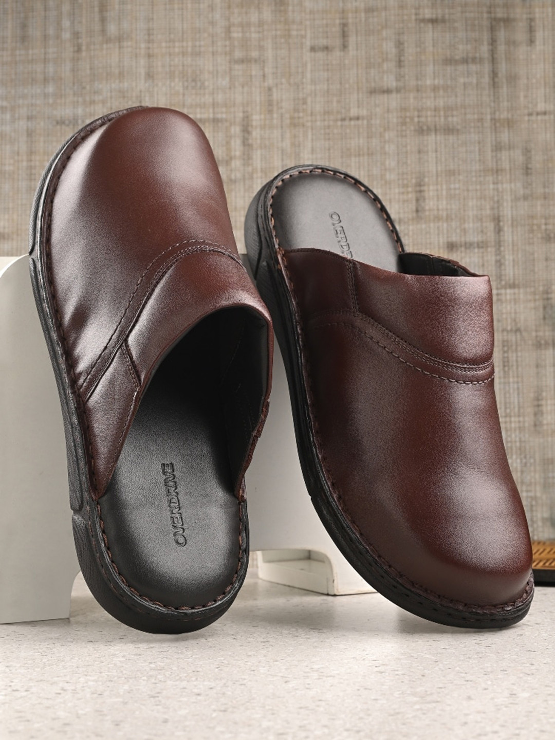 Overdrive Men Lightweight Leather Slip-On Mules