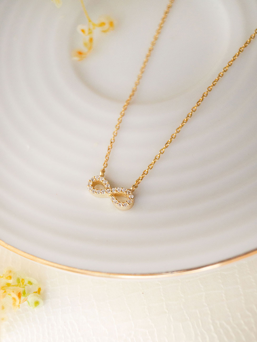 MANNASH Gold-Plated Infinity Cubic Zirconia-Studded Sterling Silver Chain