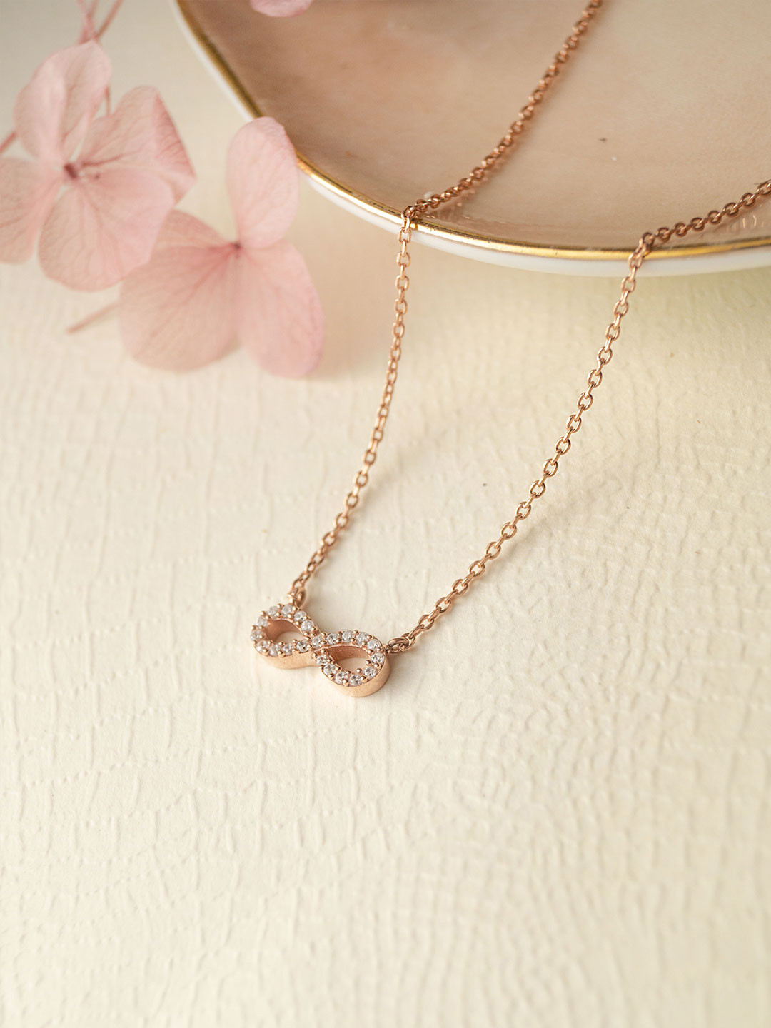 MANNASH Rose Gold-Plated Infinity Sterling Silver Cubic Zirconia-Studded Chain