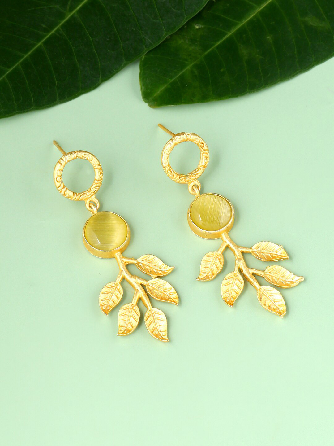 CELEBRAVO Brass-Plated Leaf Shaped Drop Earrings