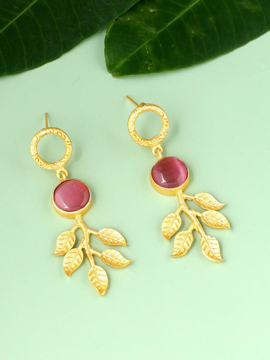 CELEBRAVO Brass-Plated Leaf Shaped Drop Earrings