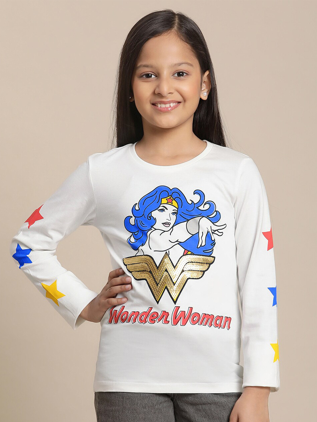 Kids Ville Girls Wonder Woman Printed Cotton Tshirt