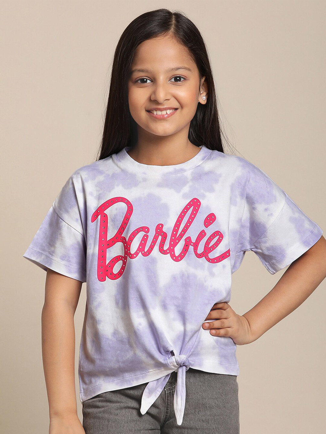 Kids Ville Girls Barbie Printed Pure Cotton Tshirt