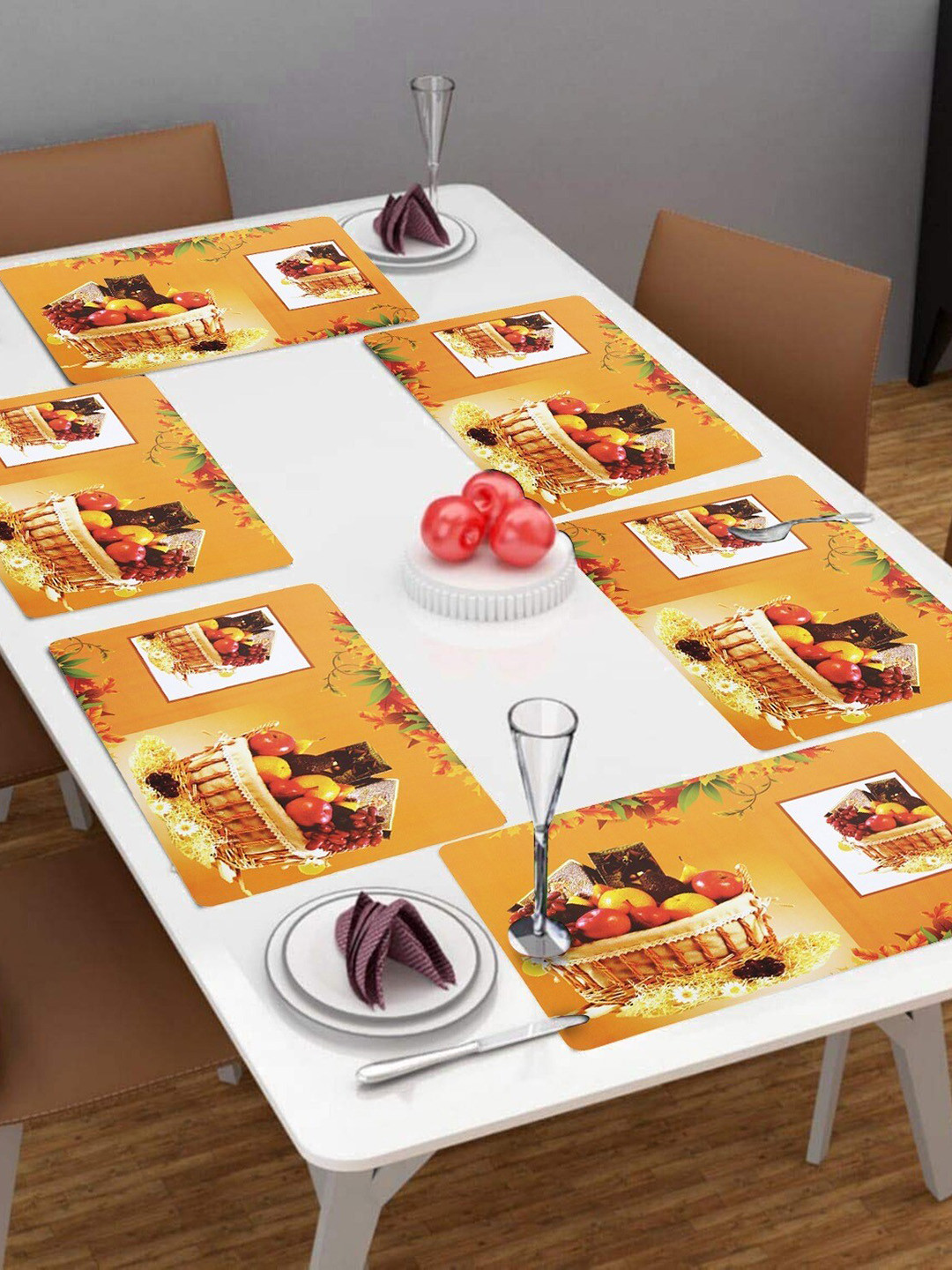 Dakshya Industries Yellow & Brown 6 Pieces Printed Rectangle Table Placemats