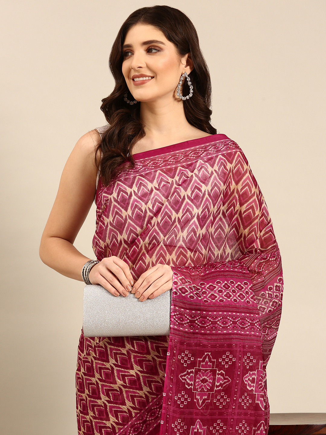 SHANVIKA Purple Pure Cotton Block Print Saree