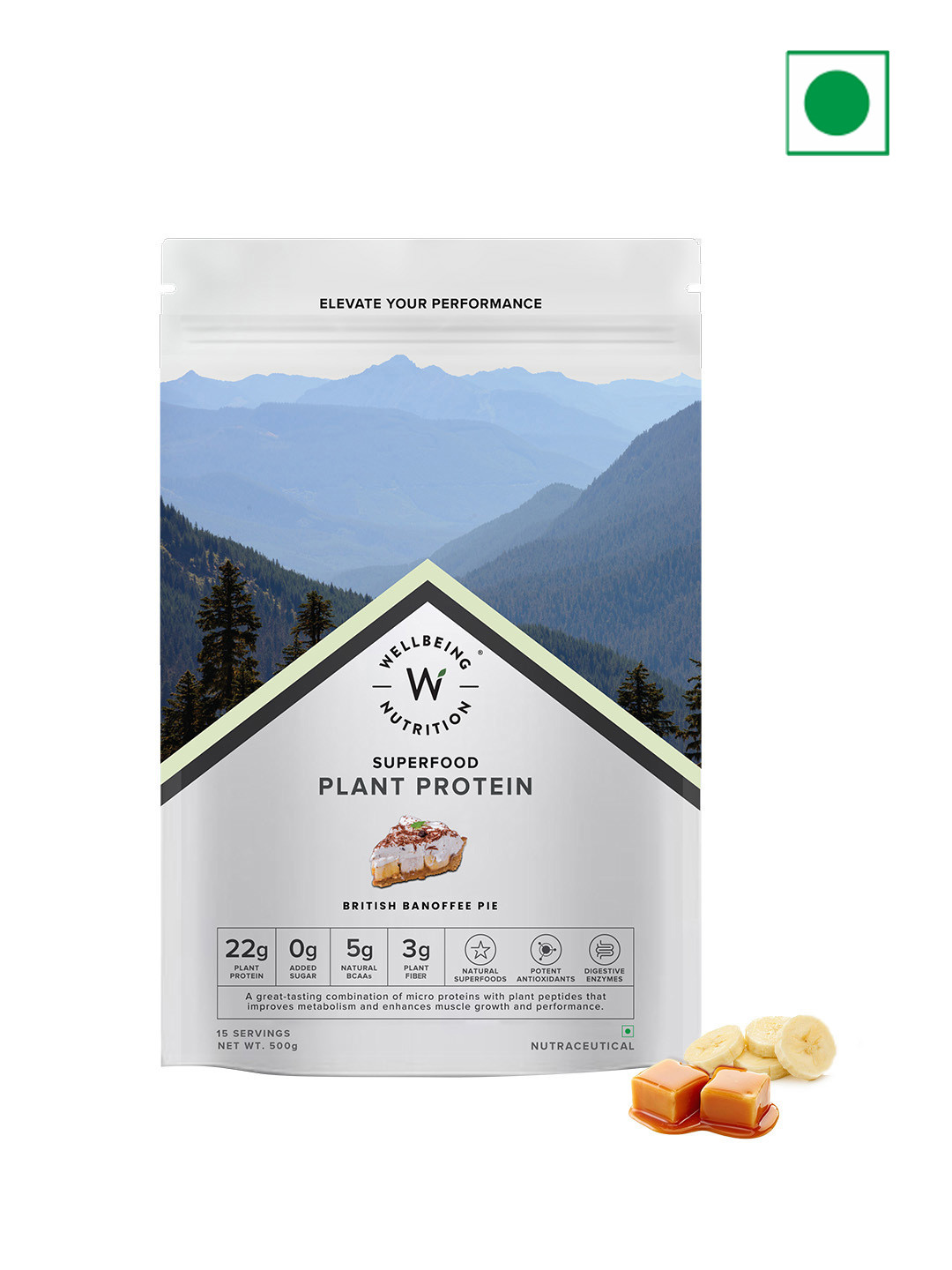 Wellbeing Nutrition British Banoffee Pie Superfood Plant Protein Powder - 500 gms