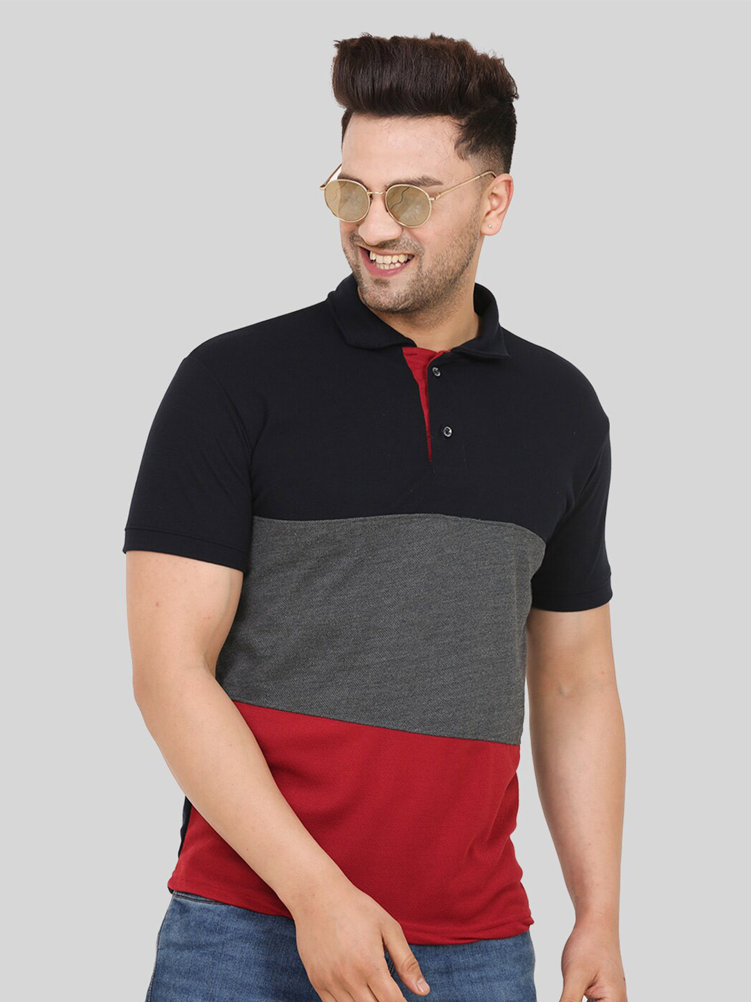 Leotude Colourblocked Polo Collar T-shirt