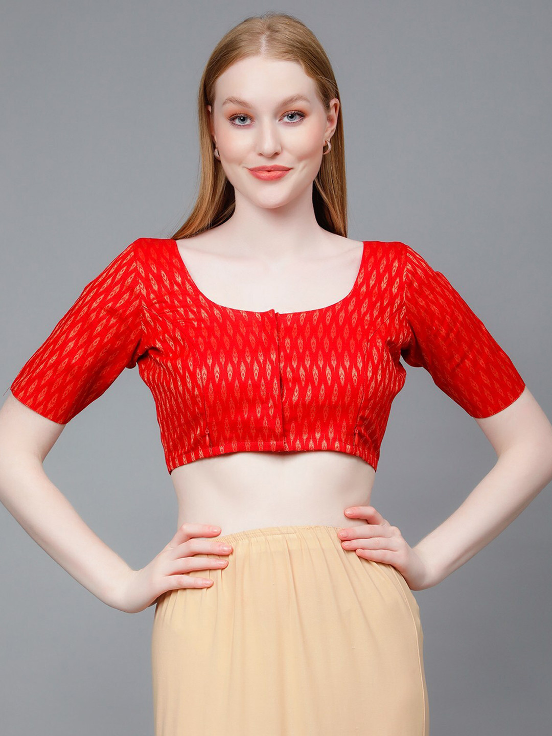 DUMMY SHAPE Woven Design Pure Cotton Maternity Saree Blouse