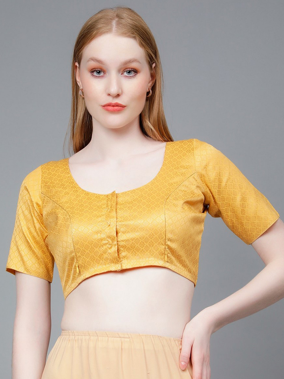 DUMMY SHAPE Woven Design Pure Cotton Maternity Feeding Saree Blouse