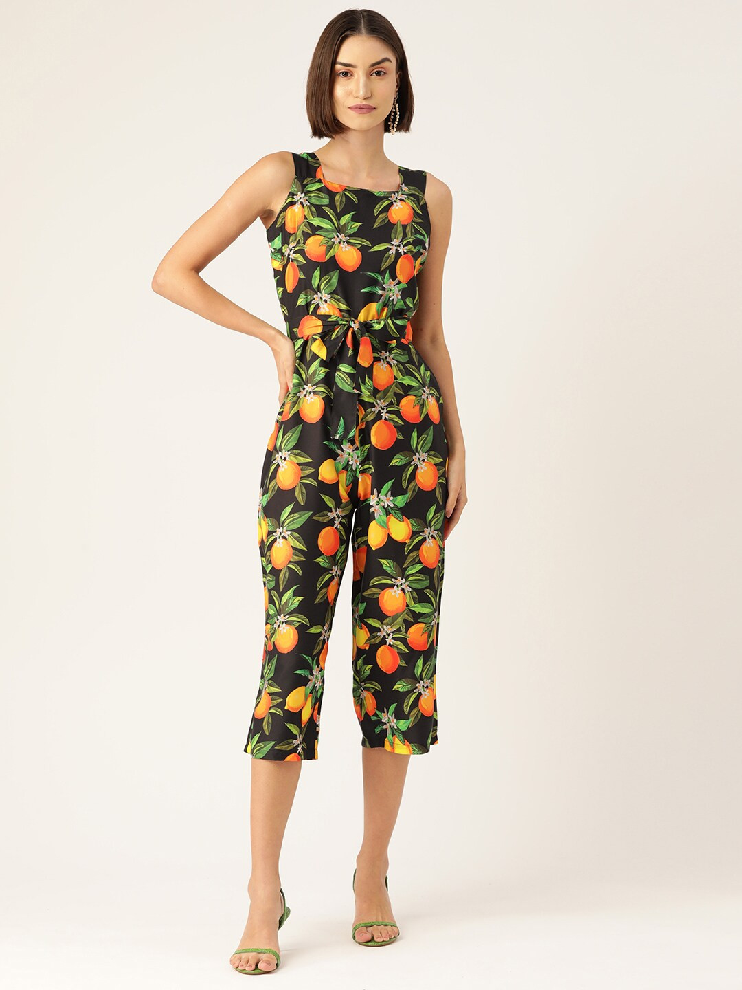 Sleek Italia Conversational Printed Sleeveless Capri Jumpsuit