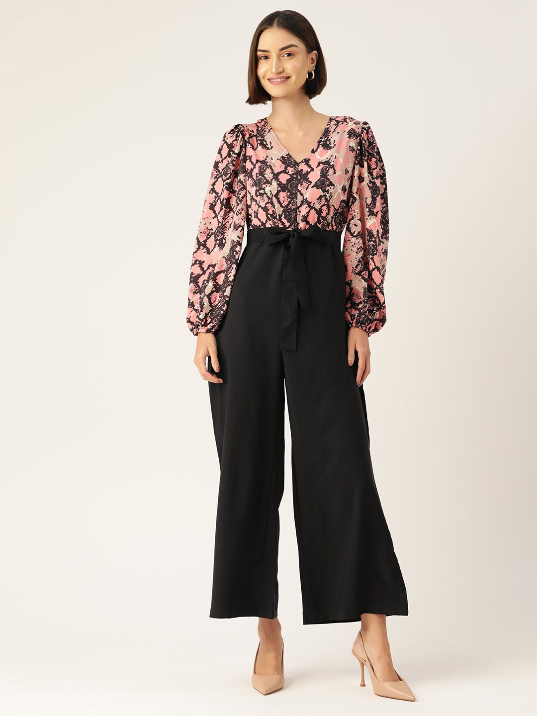 Sleek Italia Animal Printed V-Neck Basic Jumpsuit