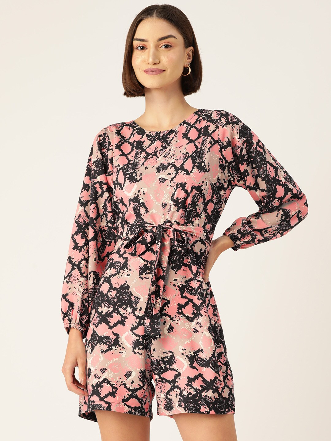 Sleek Italia Animal Printed Belted Playsuit