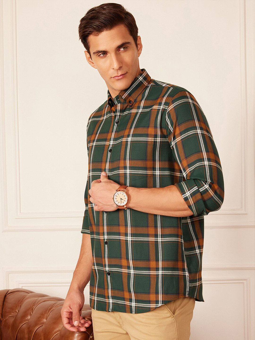 DENNISON Smart Tartan Checks Checked Button-Down Collar Casual Shirt