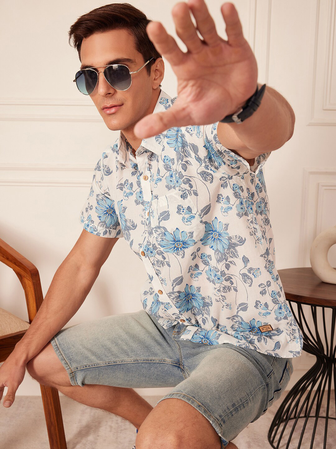 DENNISON Tropical Hand Block Printed Oversized Shirt