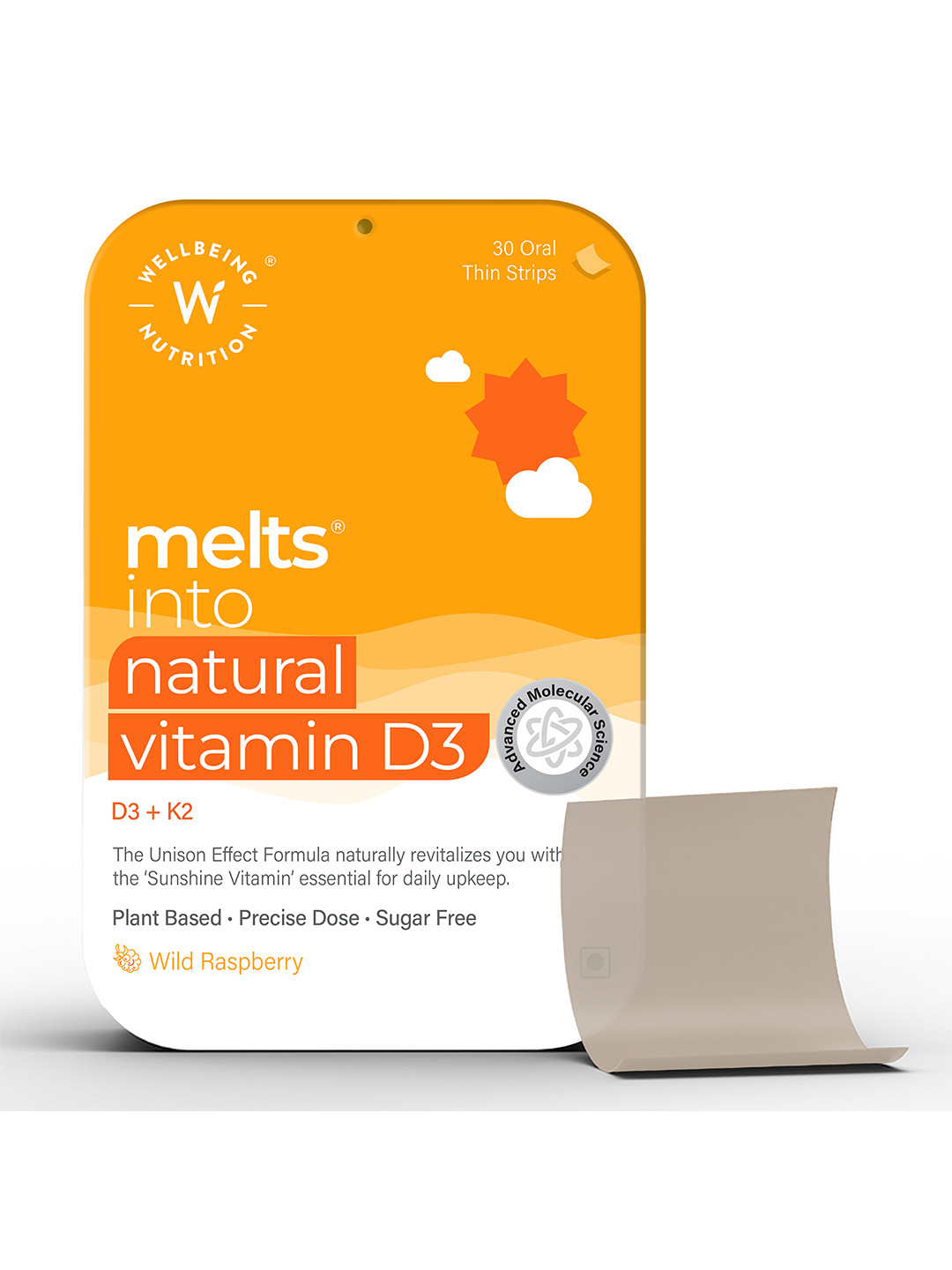 Wellbeing Nutrition Melts Natural Vitamin D3 + K2, Raspberry Flavor Heart Bone- 30 Strips