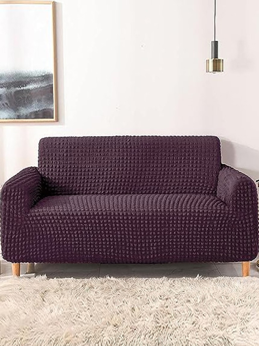 HOUSE OF QUIRK Maroon Textured Durable 4-Seater Sofa Cover