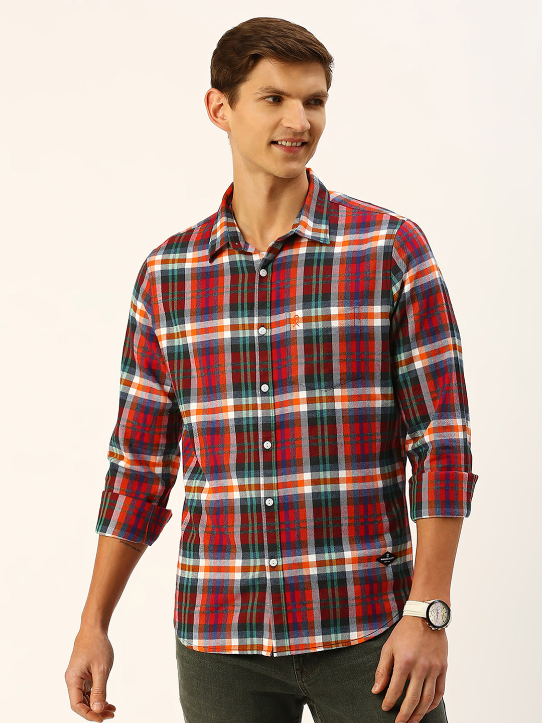 Thomas Scott Tartan Checked Smart Slim Fit Opaque Cotton Casual Shirt