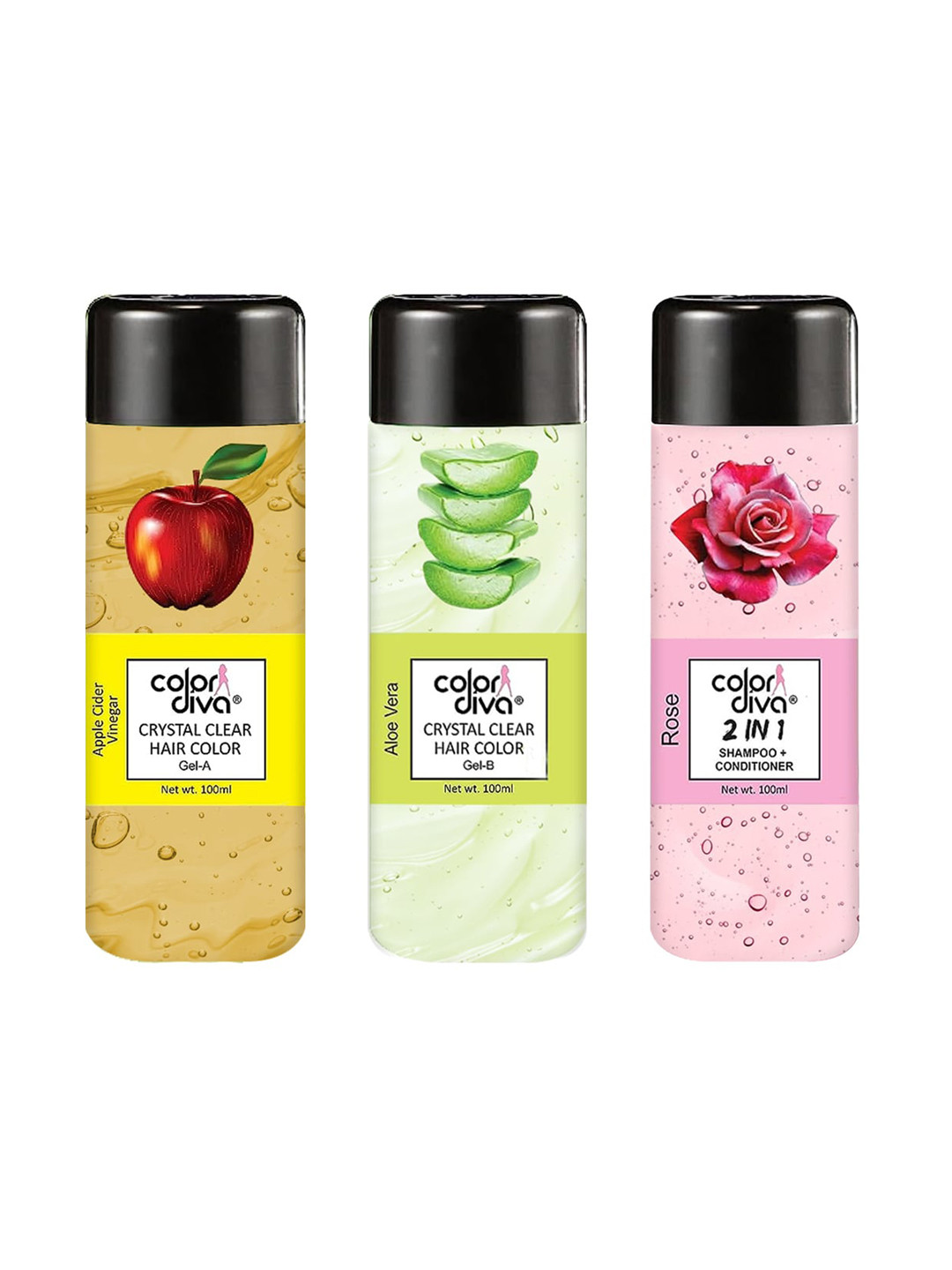 Adbeni Color Diva Set Of 3 Apple- AloeVera Gel Hair Color  & Rose Shampoo -100ml Each