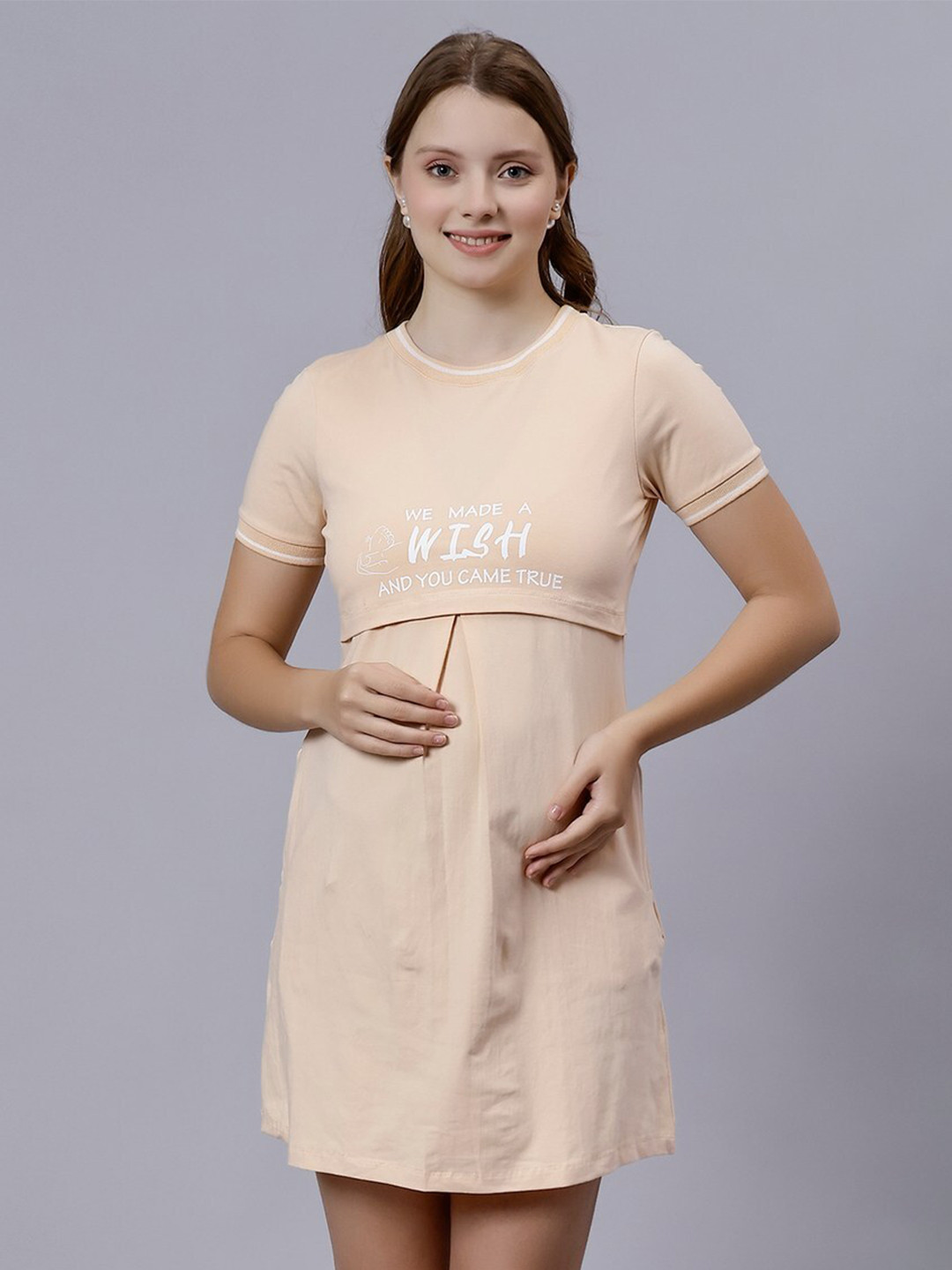 True Shape Typography Printed Cotton Maternity Dress