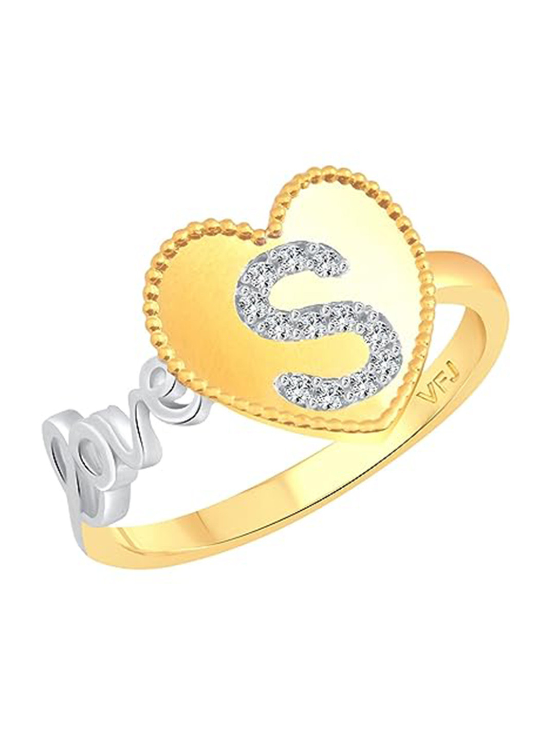 Vighnaharta Gold-Plated Love S Alphabet Cubic Zirconia Studded Finger Ring