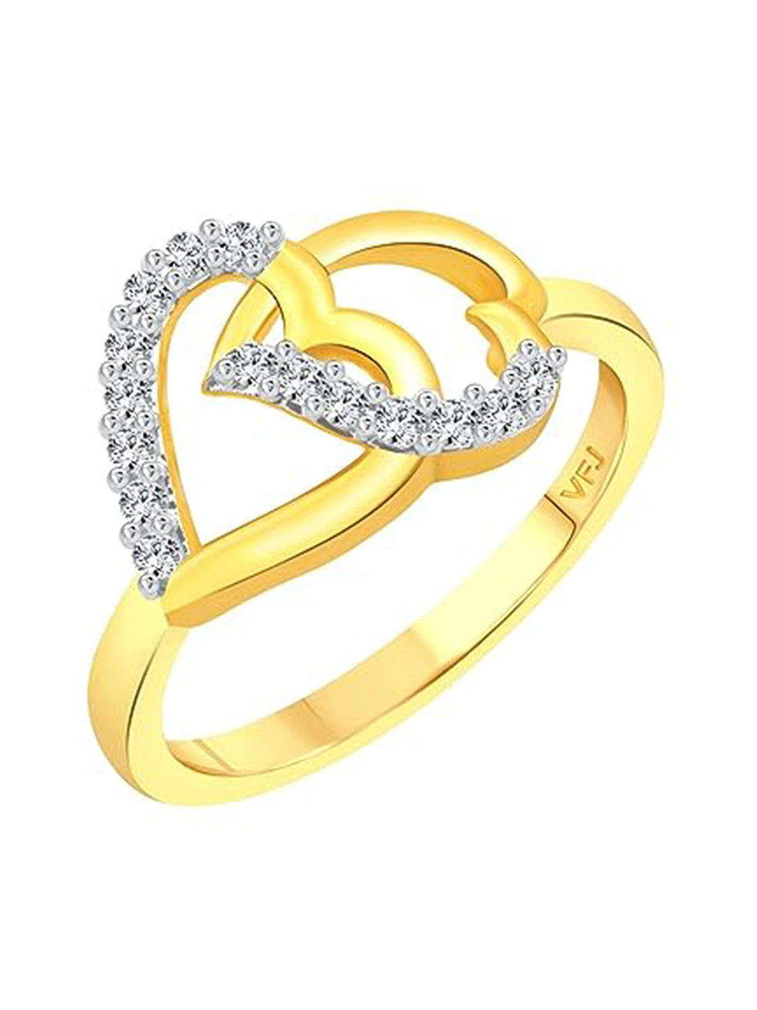 Vighnaharta Rhodium-Plated Cubic Zirconia Studded Interlocking Hearts Finger Ring