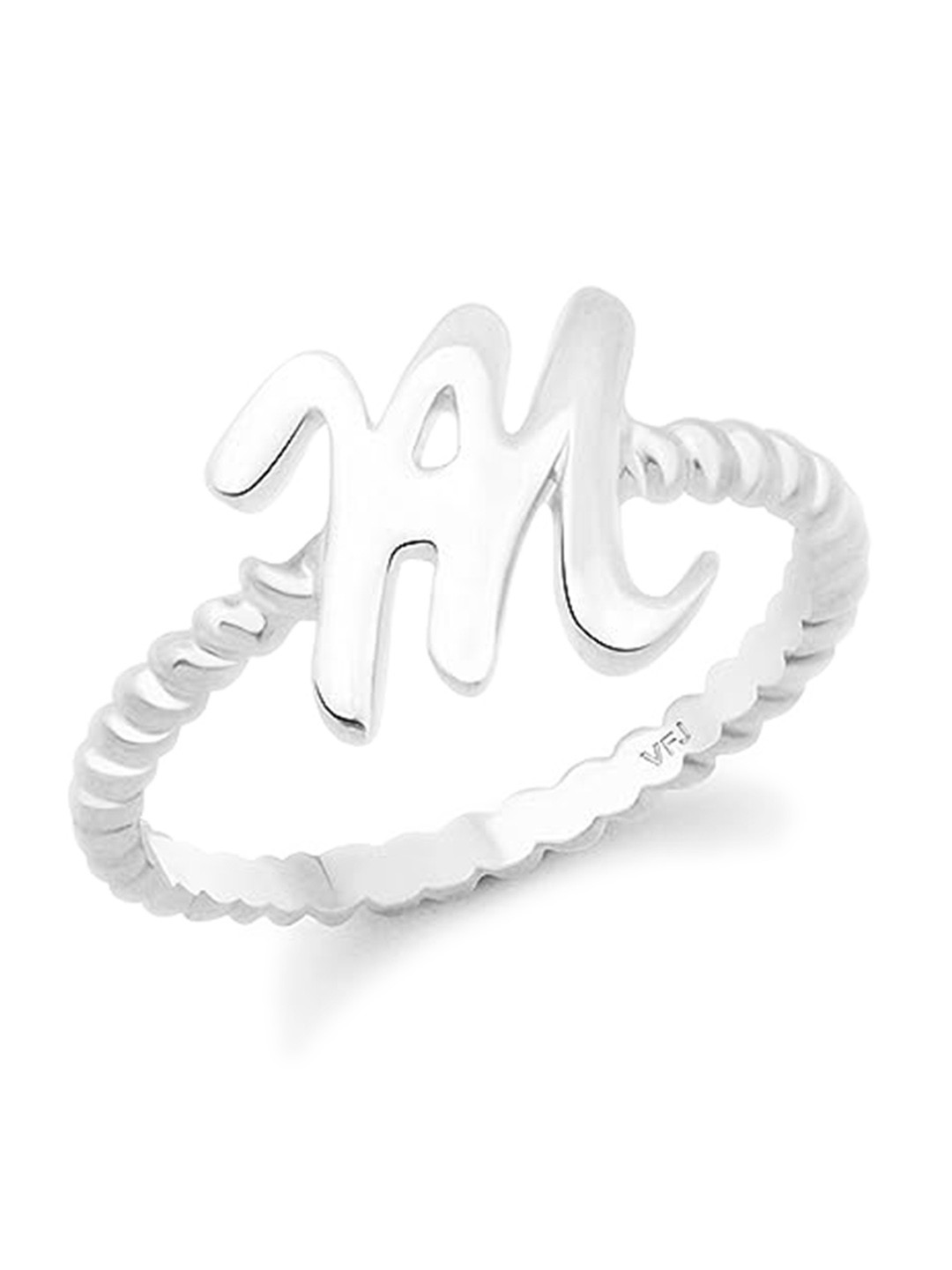 Vighnaharta Rhodium-Plated Alphabet M Spiral Finger Ring