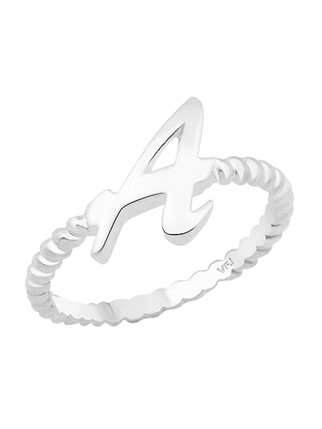 Vighnaharta Rhodium-Plated A Alphabet Silver Ring