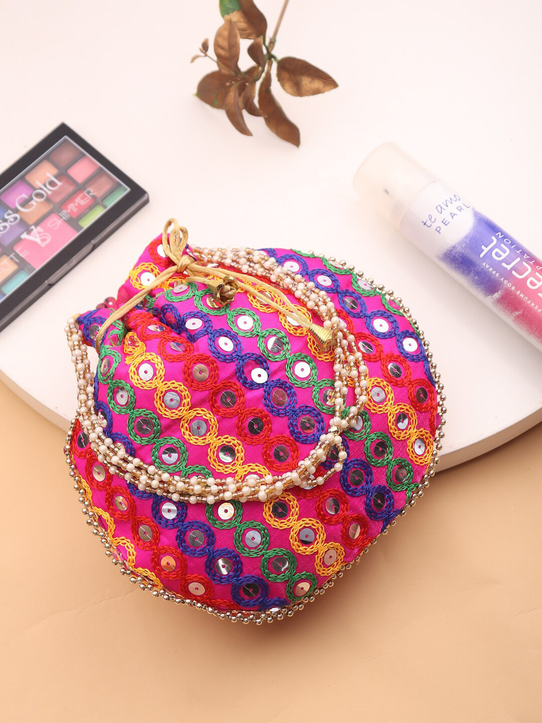 LIKAA Blue & Red Embroidered Potli Clutch