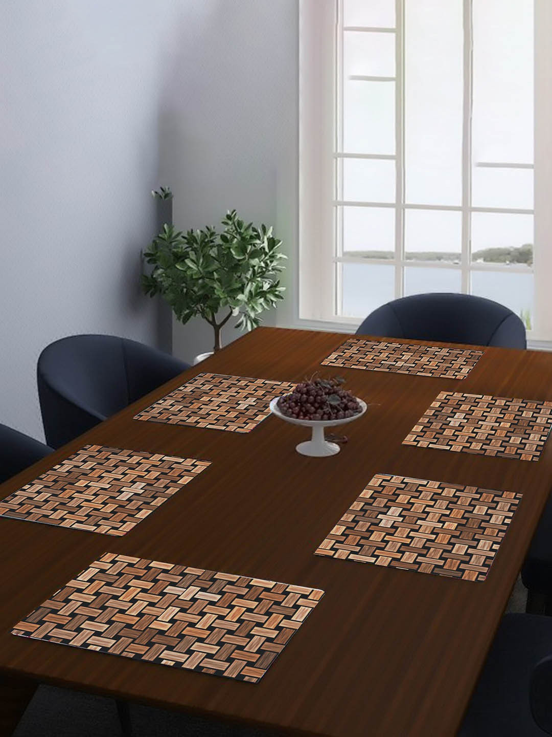 Dakshya Industries Khaki & Brown 6 Pieces Printed Rectangular Table Placemats