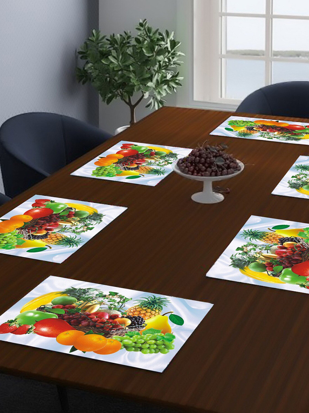 Dakshya Industries 6-Pc White & Green Rectangle Table Placemats