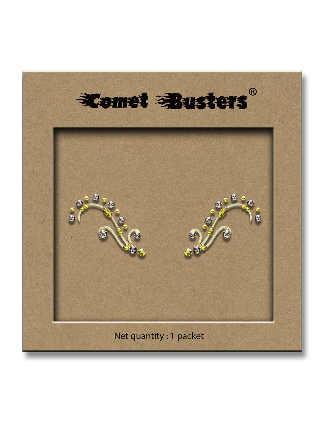 Comet Busters Yellow & Silver Toned Gems Rave Eyes Decoration Eye Stickers - 2pcs