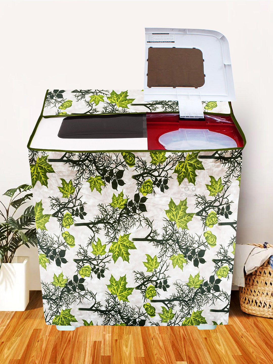 E-Retailer Green & White Printed Washing Machine Cover