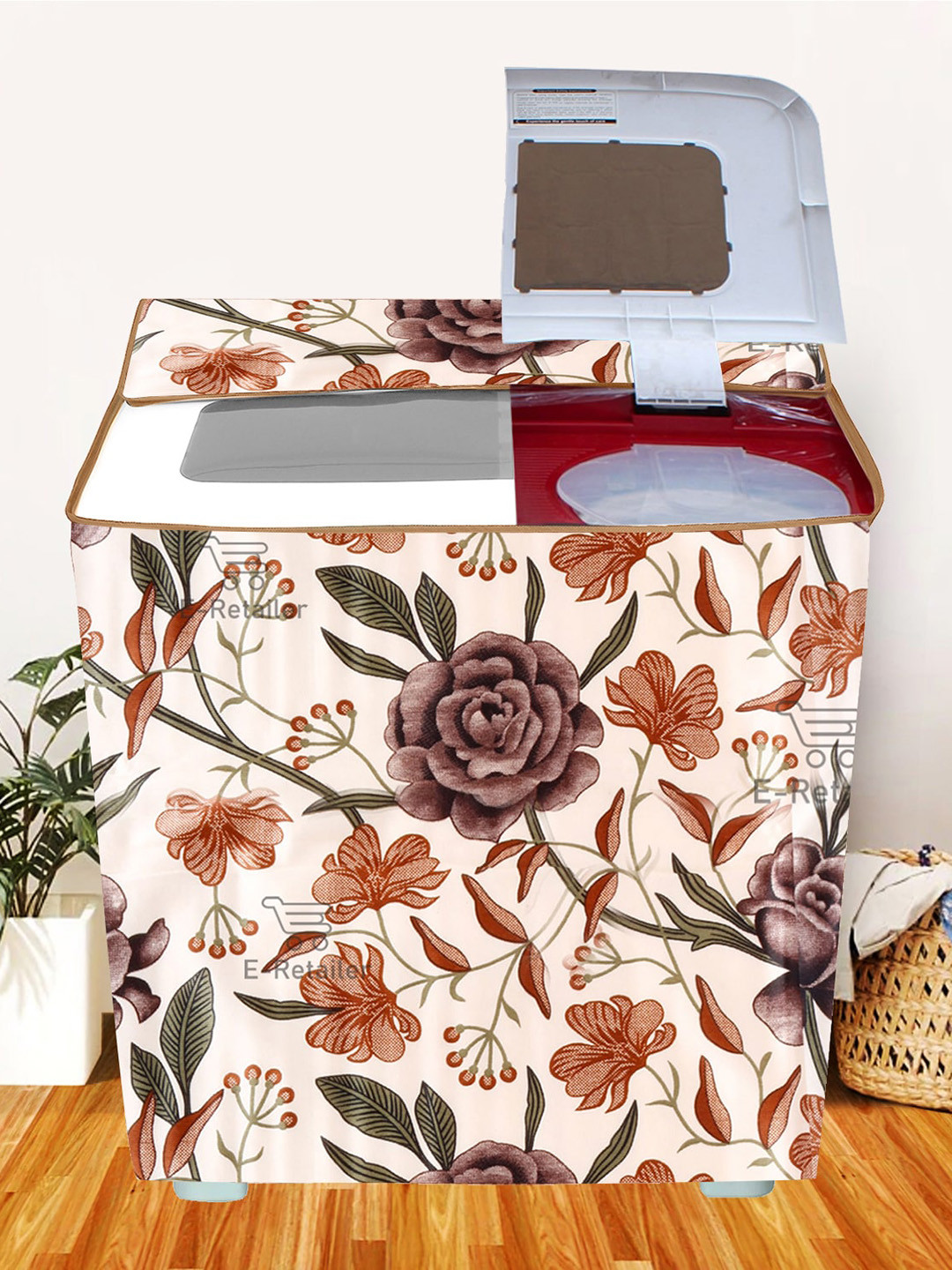 E-Retailer Brown & Beige Printed Washing Machine Cover
