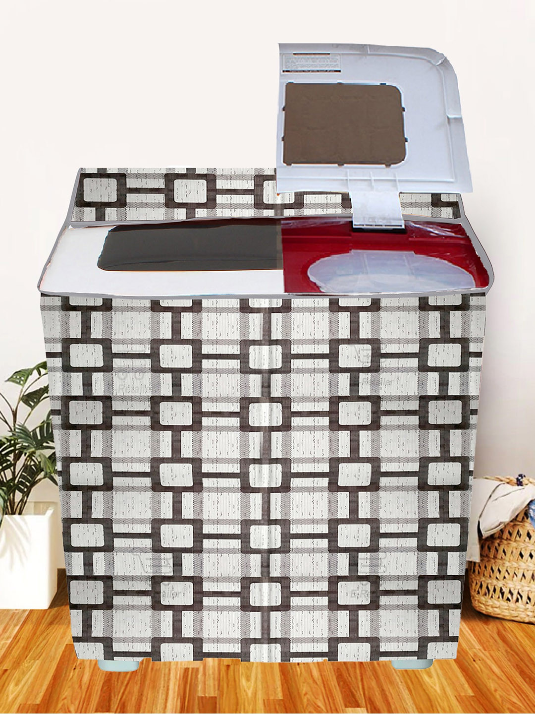 E-Retailer White & Black Printed Washing Machine Cover