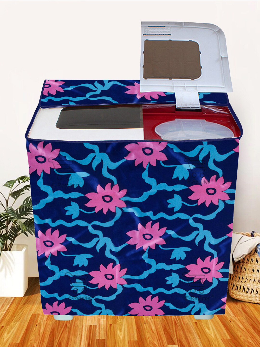 E-Retailer Pink & Blue Printed Washing Machine Cover
