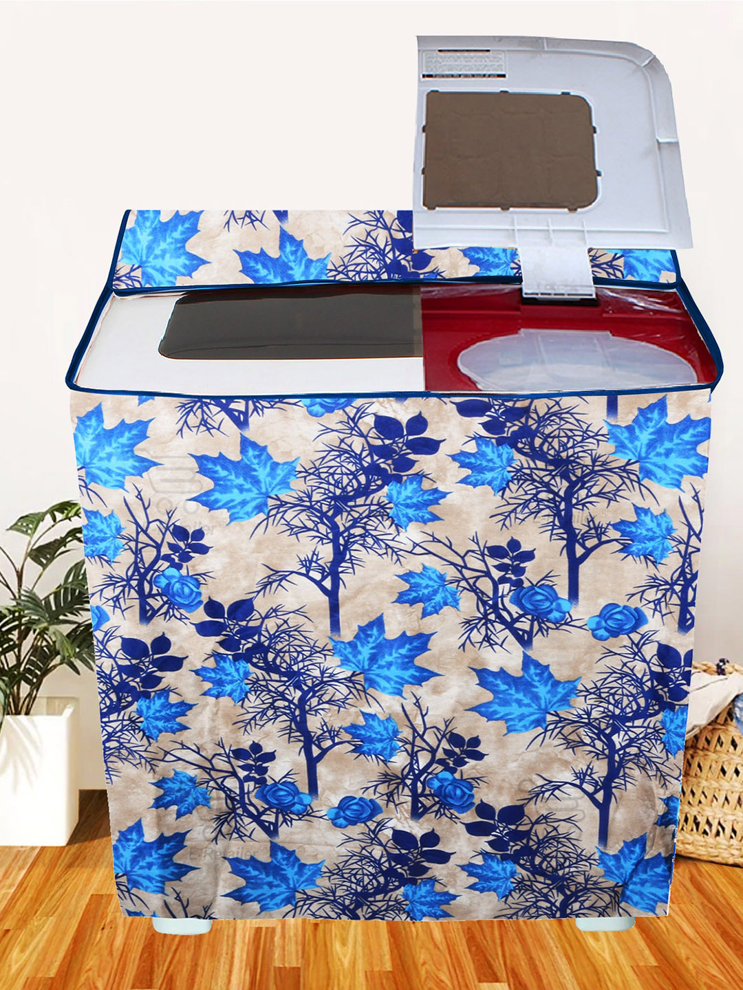 E-Retailer Blue & Grey Printed Washing Machine Cover