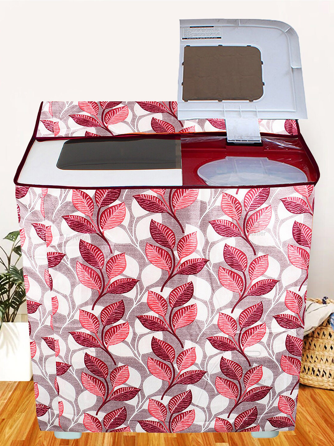 E-Retailer Pink & White Printed Washing Machine Cover