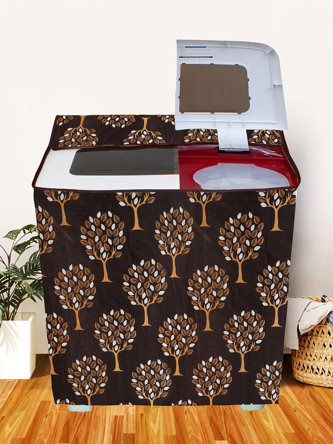 E-Retailer Brown Printed Semi Automatic Washing Machine Cover