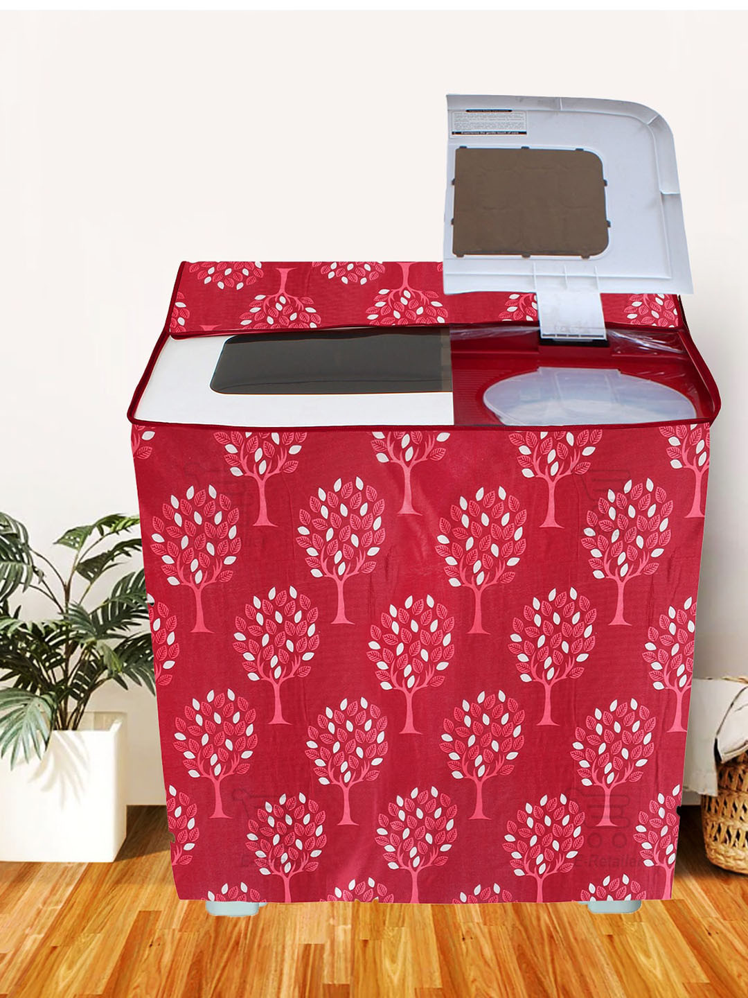E-Retailer Maroon Printed Washing Machine Cover