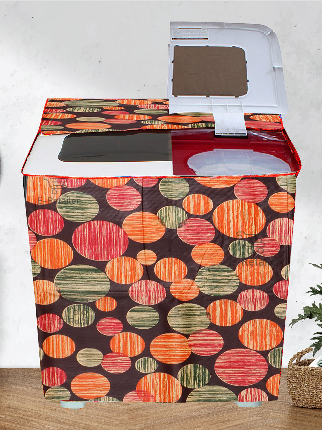 E-Retailer Orange & Green Printed Washing Machine Cover