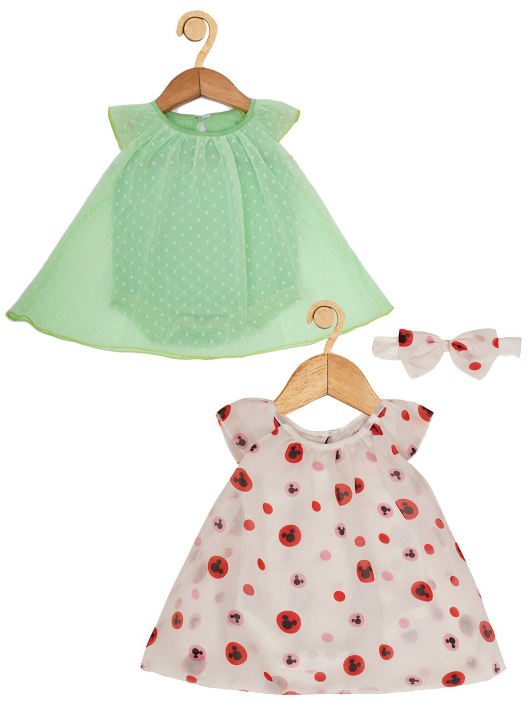 Creative Kids Girls Pack of 2 Printed Cap Sleeves A-Line Dresses With Hairband